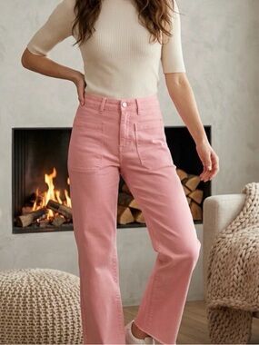 Vineyard Vines Jeans Womens 29 Pink High Rise Straight Crop Raw Hem